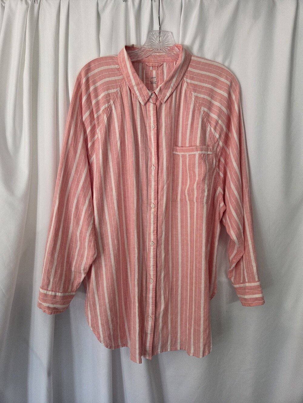 aerie Pink/White Striped Linen Cover Up/ Button-Down Shirt Size L